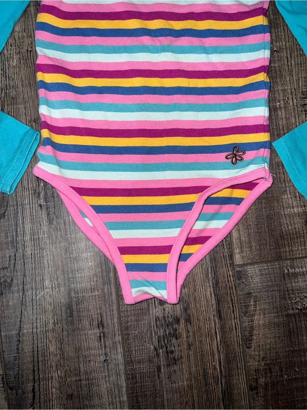 Matilda Jane Dance Off Turquoise & Pink Striped Leotard with Headband